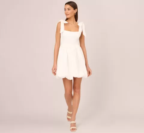 Adrianna Papell Short Bubble Dress With Bow Tie Straps In WHITE Flash Sale