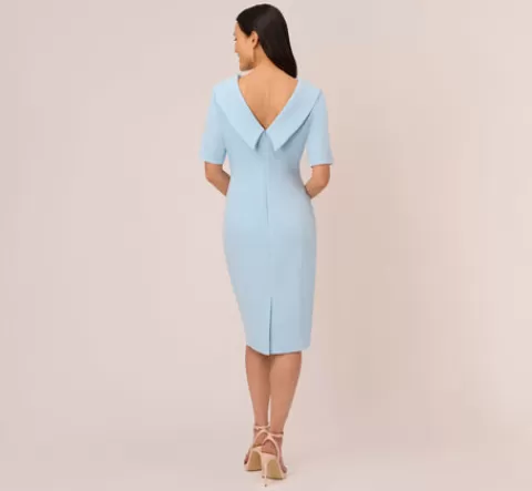 Adrianna Papell Short Sleeve Crepe Dress With Rolled Neck In Blue Mist BLUEMIST Shop
