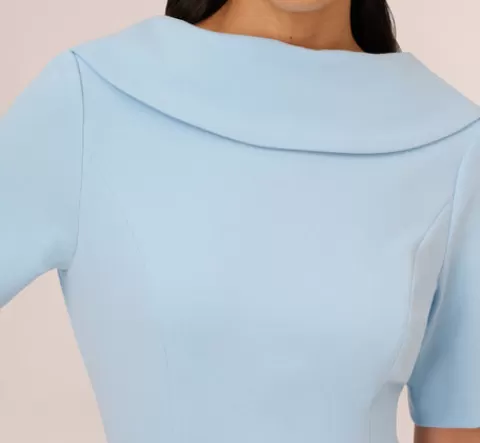 Adrianna Papell Short Sleeve Crepe Dress With Rolled Neck In Blue Mist BLUEMIST Shop