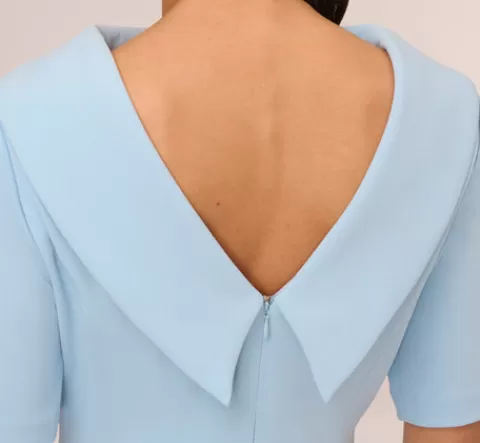 Adrianna Papell Short Sleeve Crepe Dress With Rolled Neck In Blue Mist BLUEMIST Shop
