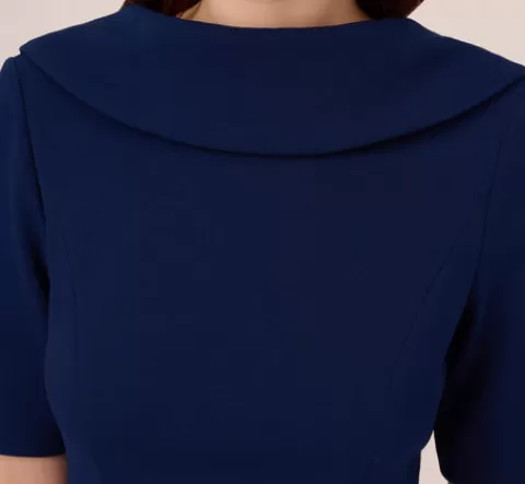 Adrianna Papell Short Sleeve Crepe Dress With Rolled Neck In Navy Sateen NAVYSATEEN Discount