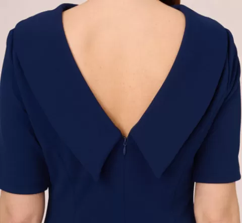 Adrianna Papell Short Sleeve Crepe Dress With Rolled Neck In Navy Sateen NAVYSATEEN Discount