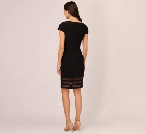 Adrianna Papell Short Sleeve Pintucked Lace Dress With V Neckline In BLACK Online
