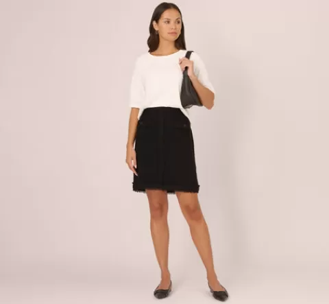 Adrianna Papell Short Sleeve Pointelle Sweater With Crew Neckline In IVORY New