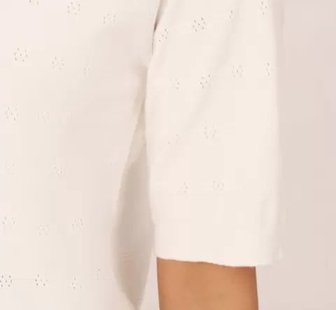 Adrianna Papell Short Sleeve Pointelle Sweater With Crew Neckline In IVORY New