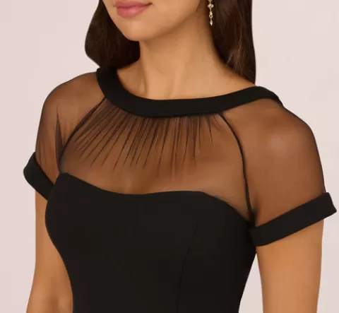 Adrianna Papell Short Sleeve Sheath Dress With Illusion Details In BLACK Clearance