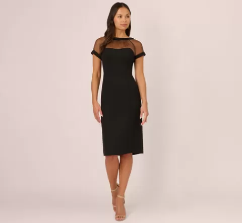 Adrianna Papell Short Sleeve Sheath Dress With Illusion Details In BLACK Clearance