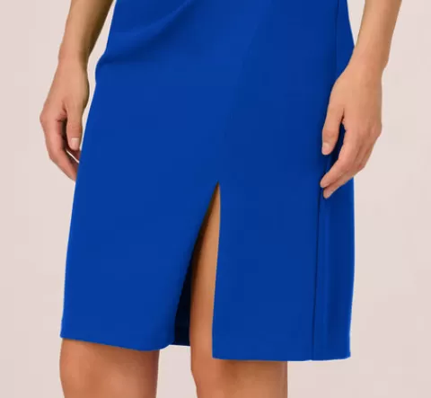 Adrianna Papell Short Sleeves Sheath Dress With Asymmetrical Neckline In Violet Cobalt VIOLETCOBALT Hot
