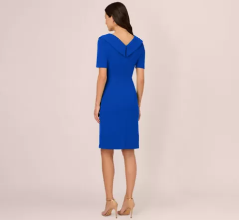 Adrianna Papell Short Sleeves Sheath Dress With Asymmetrical Neckline In Violet Cobalt VIOLETCOBALT Hot
