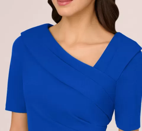 Adrianna Papell Short Sleeves Sheath Dress With Asymmetrical Neckline In Violet Cobalt VIOLETCOBALT Hot