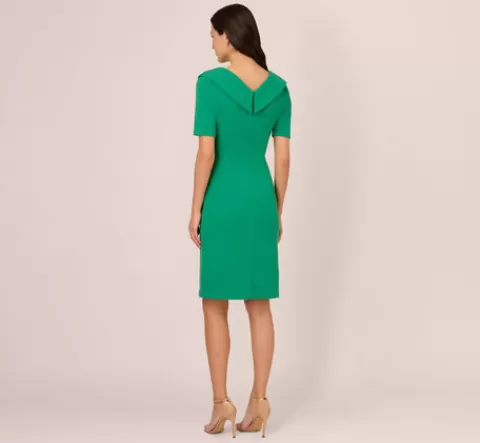 Adrianna Papell Short Sleeves Sheath Dress With Asymmetrical Neckline In Vivid Green VIVIDGREEN Outlet