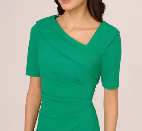 Adrianna Papell Short Sleeves Sheath Dress With Asymmetrical Neckline In Vivid Green VIVIDGREEN Outlet