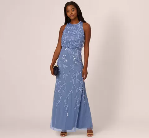 Adrianna Papell Sleeveless Blouson Mermaid Gown With Jasmine Beading In French Blue FRENCHBLUE Cheap