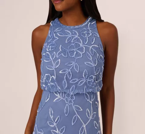 Adrianna Papell Sleeveless Blouson Mermaid Gown With Jasmine Beading In French Blue FRENCHBLUE Cheap