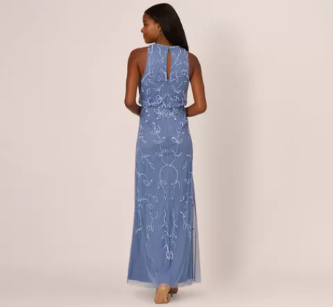 Adrianna Papell Sleeveless Blouson Mermaid Gown With Jasmine Beading In French Blue FRENCHBLUE Cheap