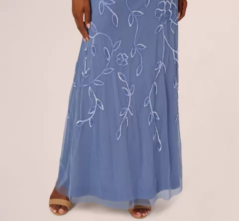 Adrianna Papell Sleeveless Blouson Mermaid Gown With Jasmine Beading In French Blue FRENCHBLUE Cheap