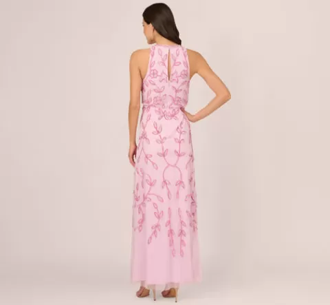 Adrianna Papell Sleeveless Blouson Mermaid Gown With Jasmine Beading In Pink Lace PINKLACE Store