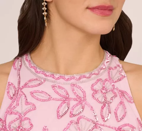 Adrianna Papell Sleeveless Blouson Mermaid Gown With Jasmine Beading In Pink Lace PINKLACE Store