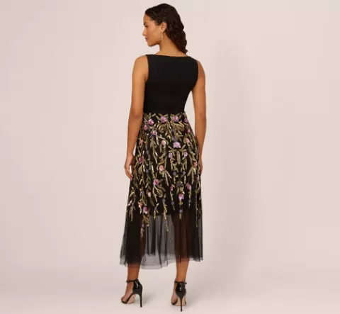 Adrianna Papell Sleeveless Crepe Gown With Floral Beaded Skirt In Black Multi BLACKMULTI Online
