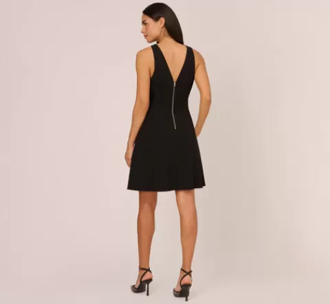Adrianna Papell Sleeveless Crepe Mini Dress With Rhinestone Bow Accent In BLACK Outlet