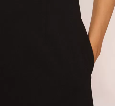 Adrianna Papell Sleeveless Crepe Mini Dress With Rhinestone Bow Accent In BLACK Outlet