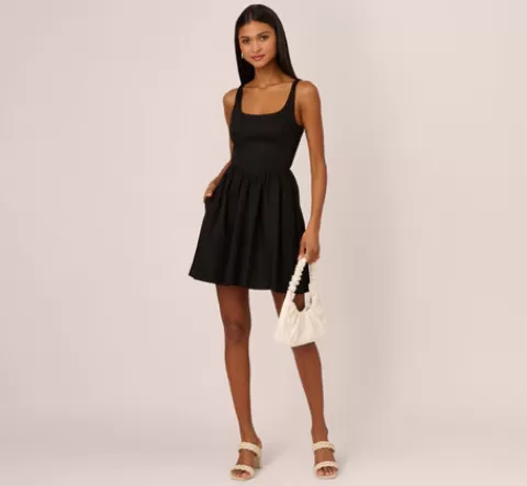 Adrianna Papell Sleeveless Fit And Flare Dress With Square Neckline In BLACK Best Sale