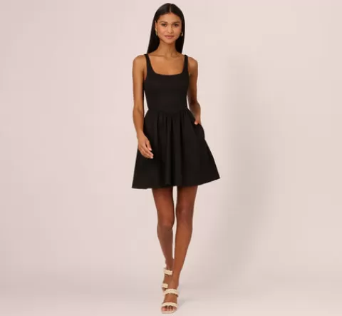 Adrianna Papell Sleeveless Fit And Flare Dress With Square Neckline In BLACK Best Sale
