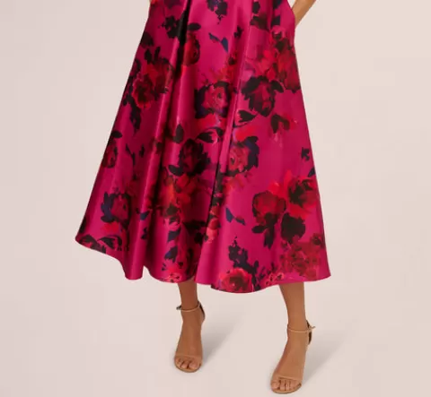 Adrianna Papell Sleeveless Fit And Flare Rose Jacquard Ankle Length Dress In Pink Multi PINKMULTI Hot