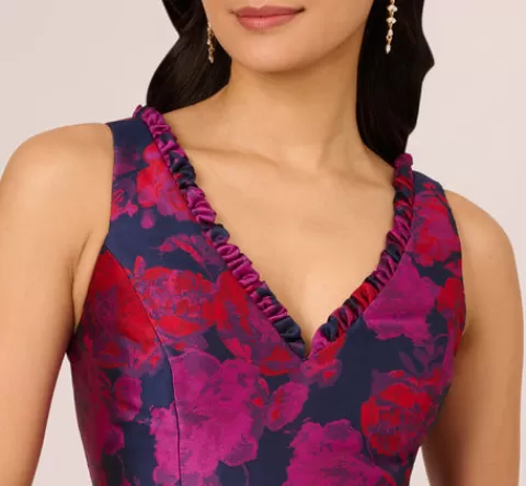 Adrianna Papell Sleeveless Floral Jacquard Midi Dress With High Low Skirt In Navy Multi NAVYMULTI Best Sale