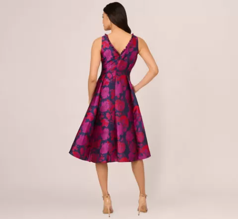 Adrianna Papell Sleeveless Floral Jacquard Midi Dress With High Low Skirt In Navy Multi NAVYMULTI Best Sale