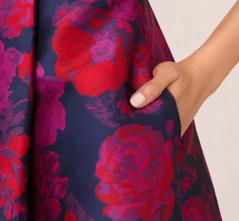 Adrianna Papell Sleeveless Floral Jacquard Midi Dress With High Low Skirt In Navy Multi NAVYMULTI Best Sale