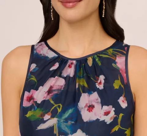 Adrianna Papell Sleeveless Floral Organza Jumpsuit With Cropped Wide Legs In Navy Multi NAVY-MULTI Discount