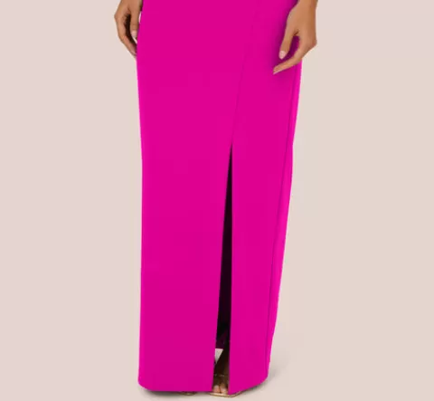Adrianna Papell Sleeveless Knit Crepe Rhinestone Bow Column Gown In Pink Flame PINKFLAME Shop