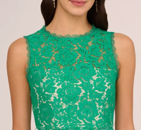 Adrianna Papell Sleeveless Lace Fit And Flare Dress With Sheer Details In Botanic Green BOTANICGREEN Best Sale