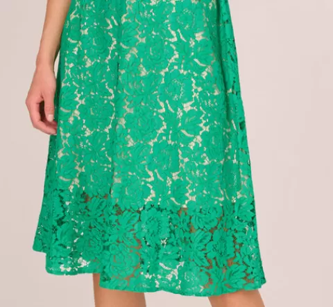 Adrianna Papell Sleeveless Lace Fit And Flare Dress With Sheer Details In Botanic Green BOTANICGREEN Best Sale