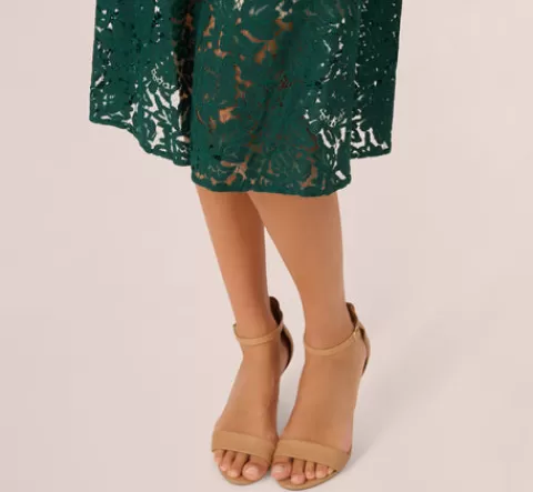 Adrianna Papell Sleeveless Lace Fit And Flare Dress With Sheer Details In HUNTER Cheap