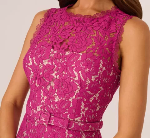 Adrianna Papell Sleeveless Lace Fit And Flare Dress With Sheer Details In ORCHID Flash Sale