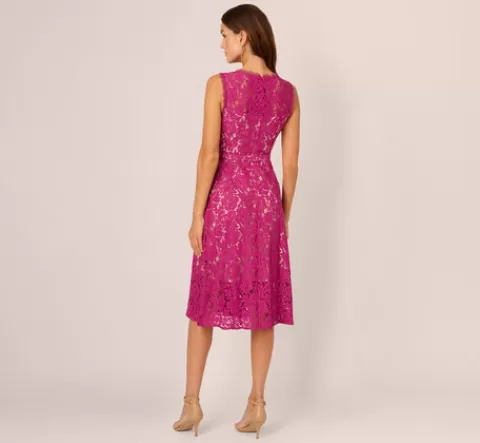 Adrianna Papell Sleeveless Lace Fit And Flare Dress With Sheer Details In ORCHID Flash Sale