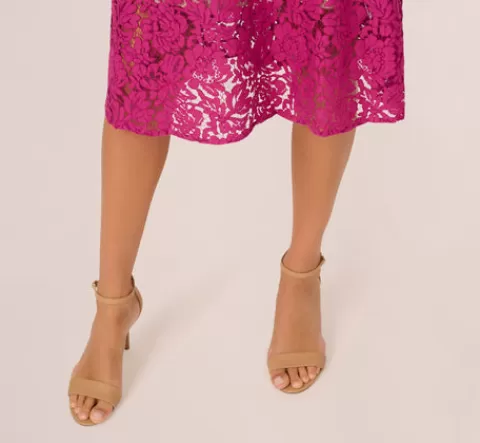 Adrianna Papell Sleeveless Lace Fit And Flare Dress With Sheer Details In ORCHID Flash Sale