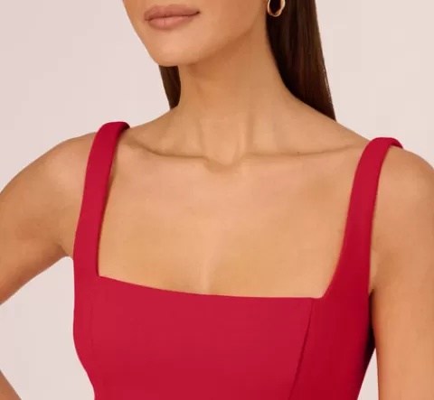 Adrianna Papell Sleeveless Midi Dress With Square Neck And Tiered Skirt In Matador Red MATADORRED Best