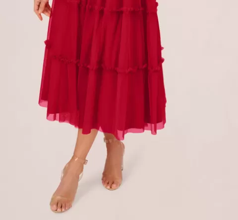 Adrianna Papell Sleeveless Midi Dress With Square Neck And Tiered Skirt In Matador Red MATADORRED Best