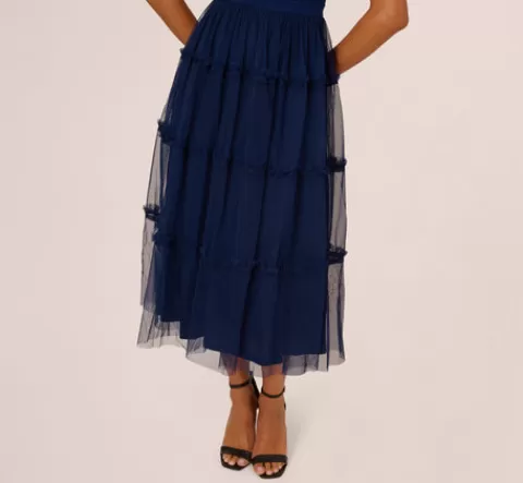 Adrianna Papell Sleeveless Midi Dress With Square Neck And Tiered Skirt In NAVY Best