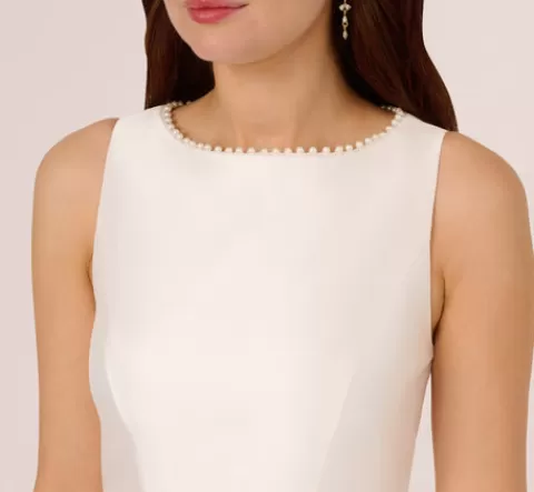 Adrianna Papell Sleeveless Mikado Fit And Flare Dress With Pearl Beaded Trim In IVORY Sale