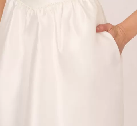 Adrianna Papell Sleeveless Mikado Fit And Flare Dress With Pearl Beaded Trim In IVORY Sale