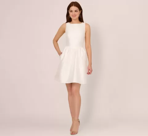 Adrianna Papell Sleeveless Mikado Fit And Flare Dress With Pearl Beaded Trim In IVORY Sale
