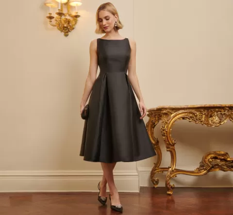 Adrianna Papell Sleeveless Mikado Fit And Flare Midi Dress With V-Back In BLACK Best