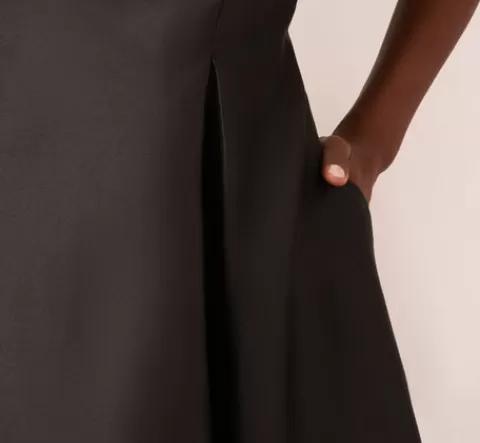 Adrianna Papell Sleeveless Mikado Fit And Flare Midi Dress With V-Back In BLACK Best