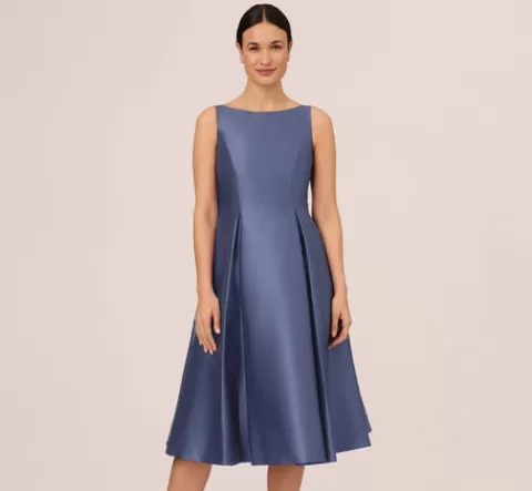Adrianna Papell Sleeveless Mikado Fit And Flare Midi Dress With V-Back In Blue Frost BLUEFROST Outlet