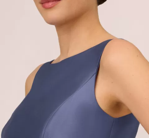 Adrianna Papell Sleeveless Mikado Fit And Flare Midi Dress With V-Back In Blue Frost BLUEFROST Outlet