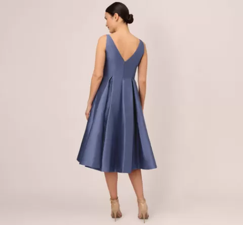 Adrianna Papell Sleeveless Mikado Fit And Flare Midi Dress With V-Back In Blue Frost BLUEFROST Outlet